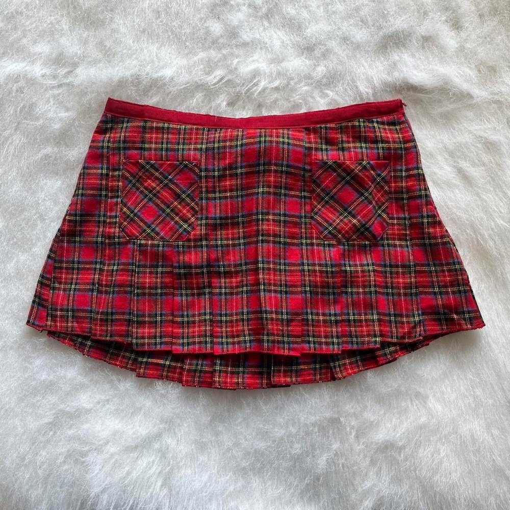 Vintage Y2K Deadstock Plaid Pleated Mini Skirt With Front Pockets